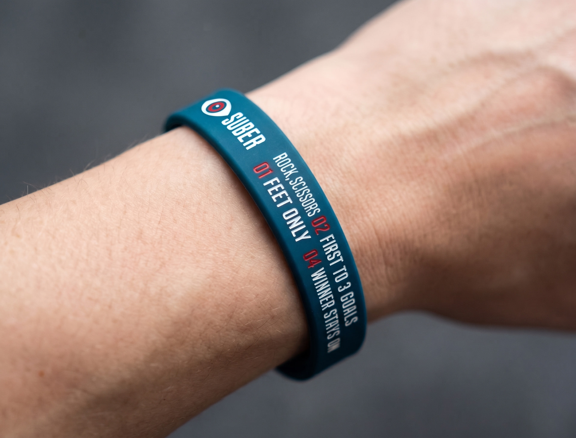 Silicone wristband printed with the four Subsoccer rules